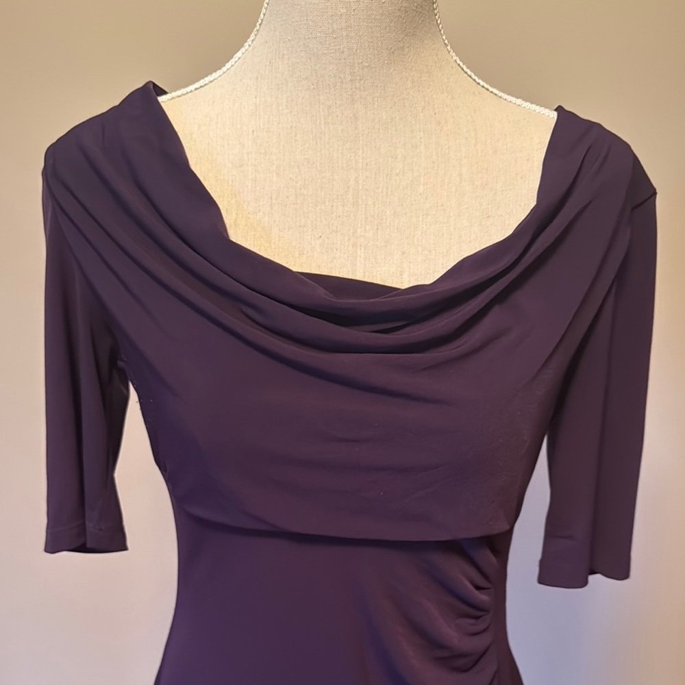 Connected Apparel Blue Ruched Cowl Neck Midi Dress - Picture 3 of 5